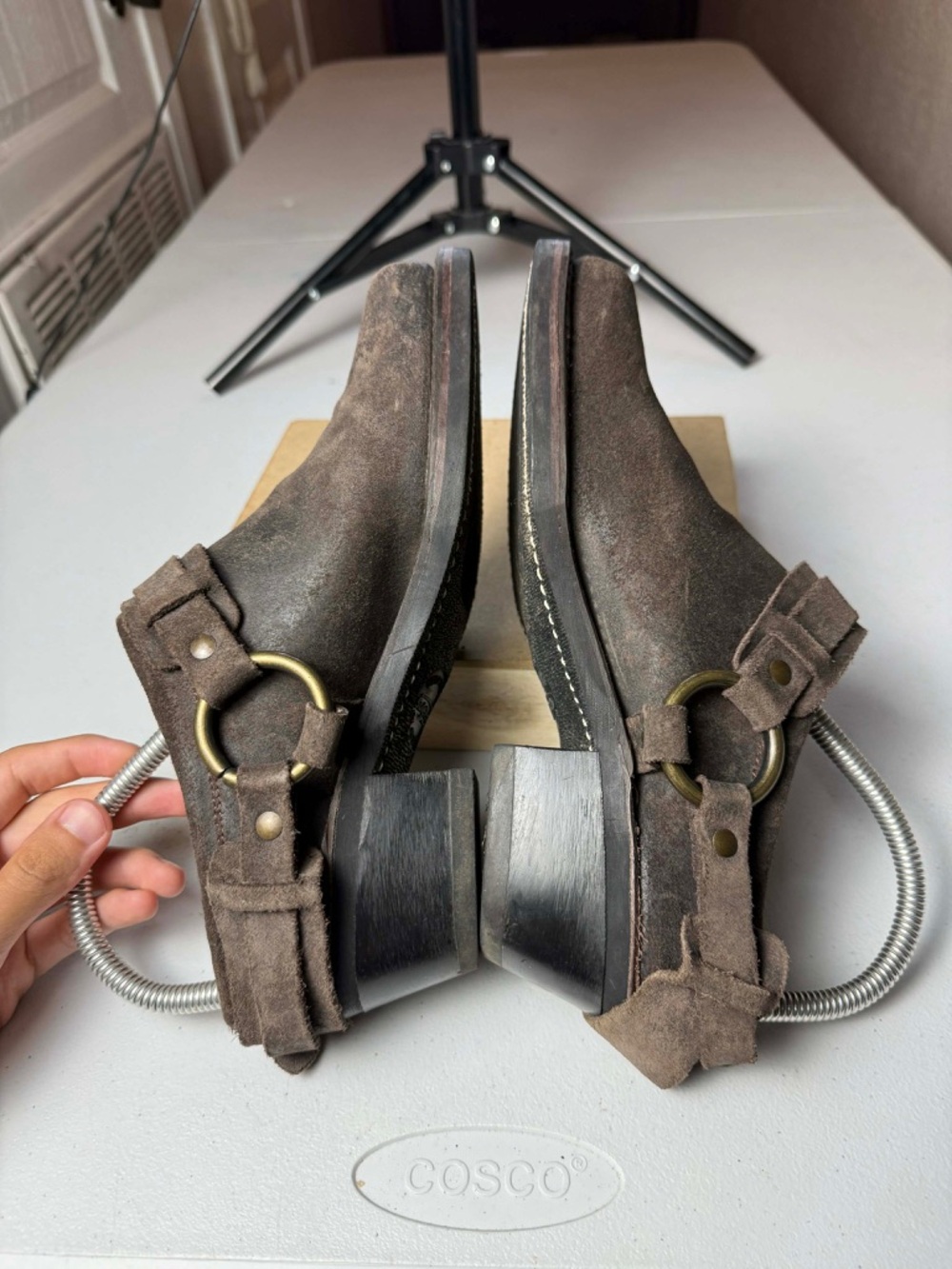 FRYE Belted Harness Mules
Clogs Biker Riding Brown Leather Size 7.5 USA Made - Picture 2 of 14